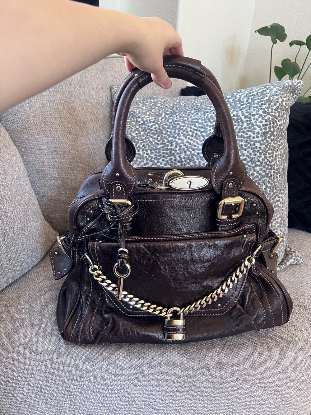 Chloe Paddington Dark Brown Leather Handbag with Gold Accents